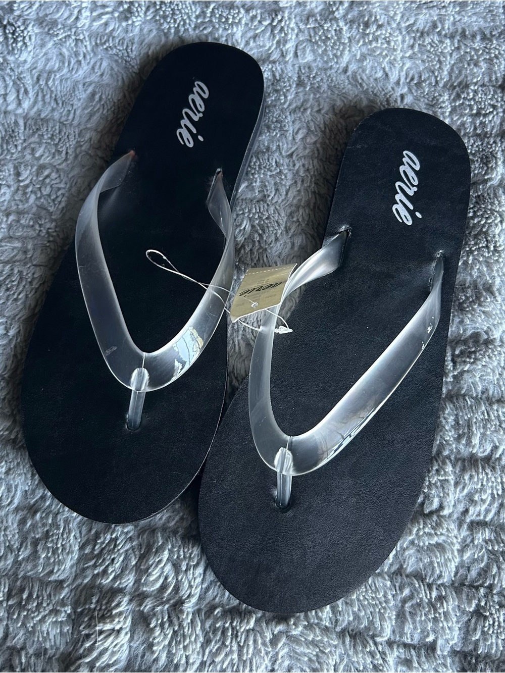 NWT Aerie Black Flip Flop Sandals with Clear Straps